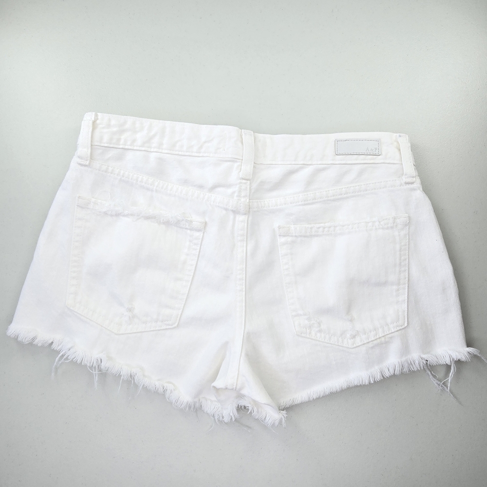 Abercrombie & Fitch Harper Low Rise Distressed White Denim Fringed Shorts 26/2 - Picture 4 of 12
